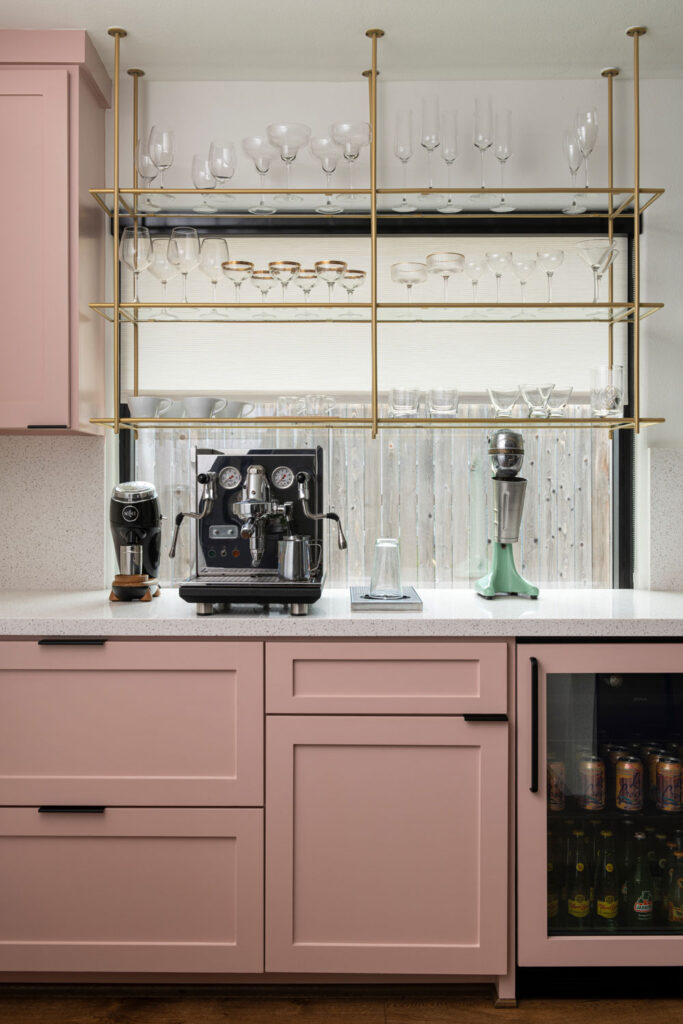 Sheffield House Design Pink Kitchen Remodel in Houston Coffee Bar
