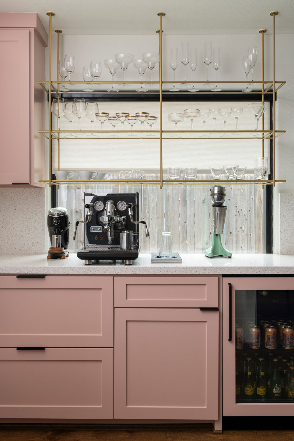 Sheffield House Design Pink Kitchen Remodel in Houston Coffee Bar