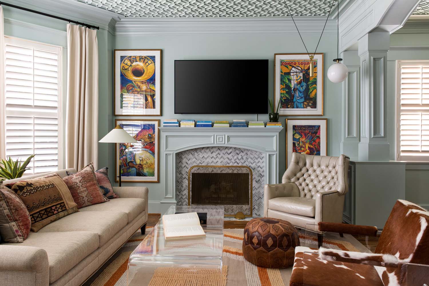 Mint Julip Parlor Living Room Fireplace Renovation Sheffield House Design Houston Texas